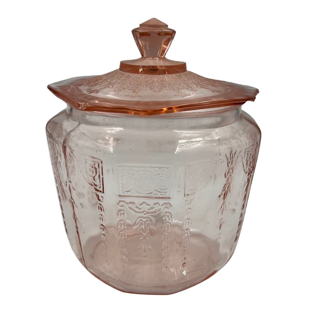 Vintage Pink Depression Glass Cookie Jar Anchor Hocking Princess Jar 1930's MCM